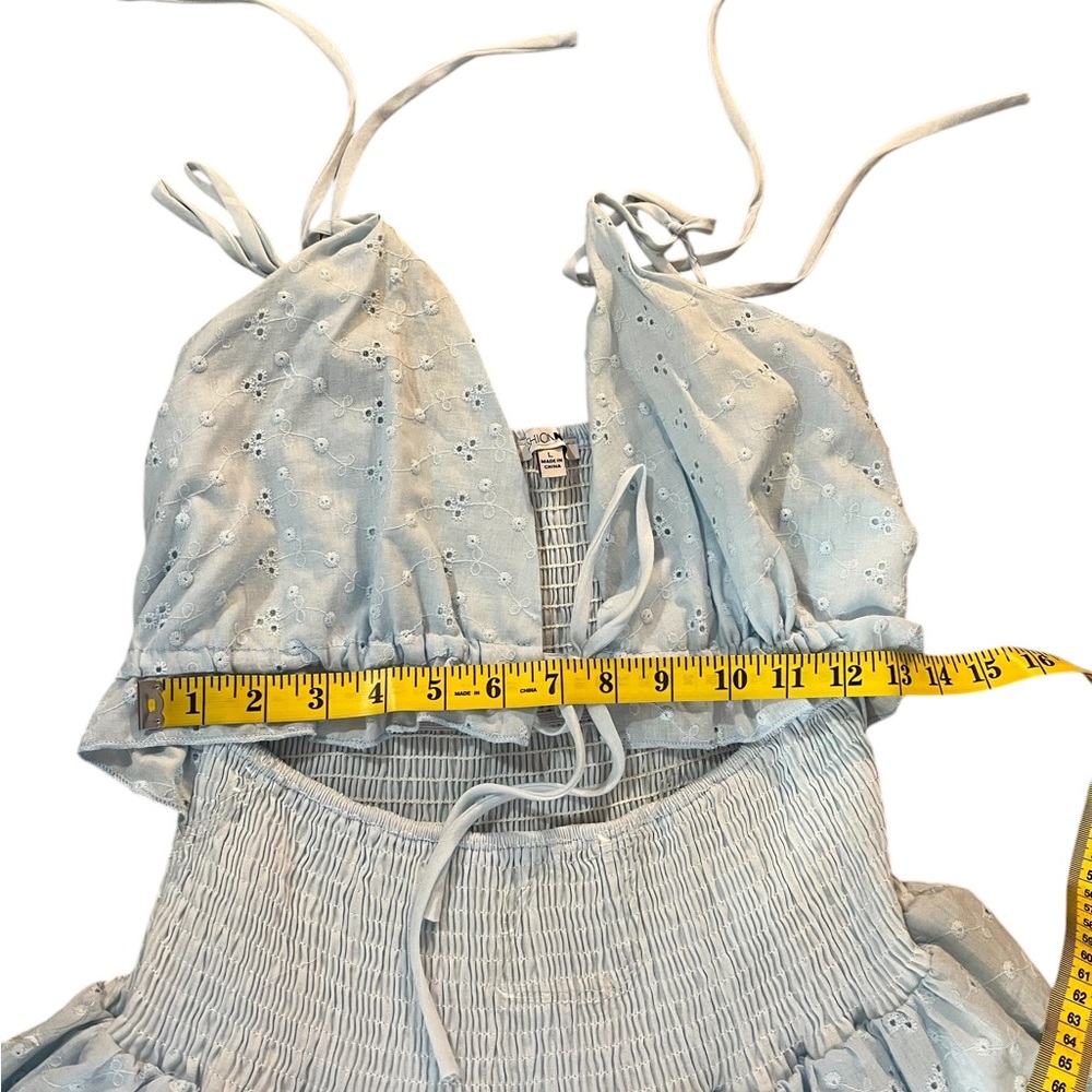 Pretty in Eyelet Light Blue Tiered Ruffled mini Skirt,
Cut out front,Large,New - Picture 7 of 12
